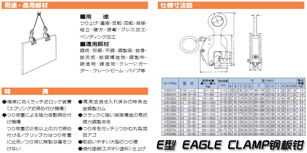 鹰牌E型竖吊钢板钳,E型竖吊钢板钳