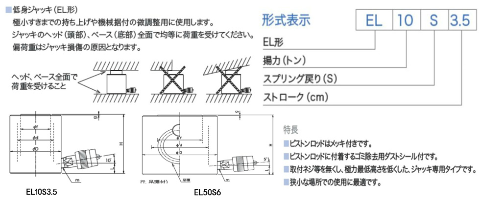 EL10S3.5/EL20S4.5/EL30S6/EL50S6/EL100S5.5液压千斤顶尺寸图