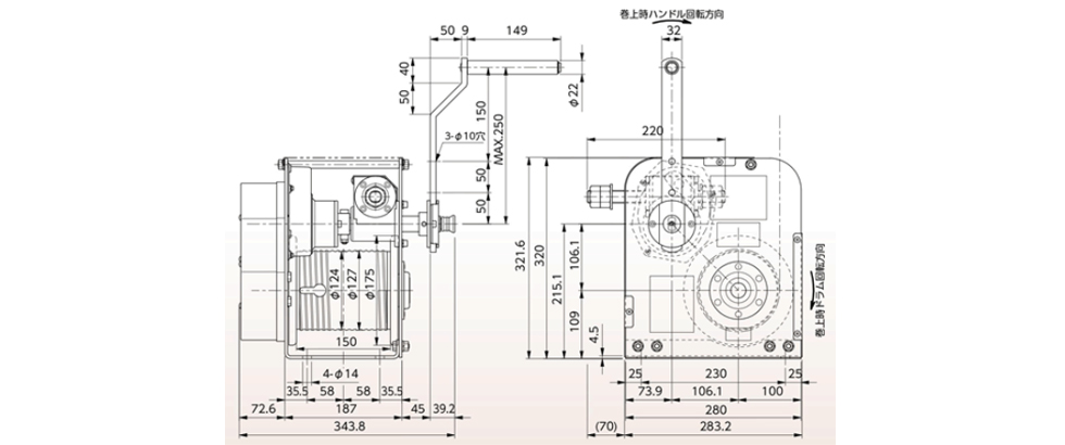 FUJI EXW型手摇绞盘尺寸