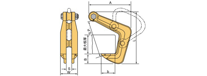 世霸HHC型横吊钢板钳尺寸图