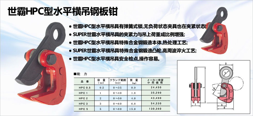 世霸HPC型水平横吊钢板钳图