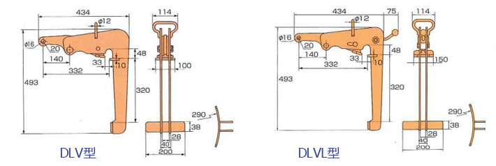 DLV/DLVL型鹰牌圆铁桶用夹钳尺寸图