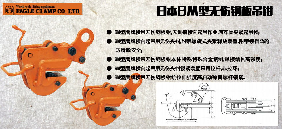 日本BM型无伤钢板吊钳图