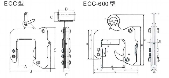 鹰牌ECC型混凝土夹钳尺寸图