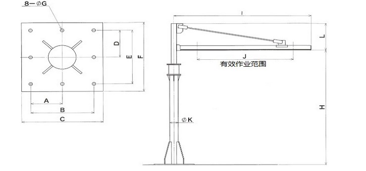 ENDO远藤悬臂起重机尺寸图