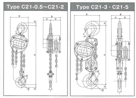 C-21型elephant象印手拉葫芦尺寸图