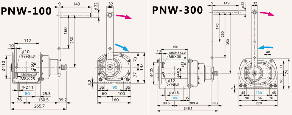 PNW型FUJI手动绞盘尺寸图