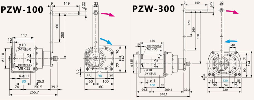 PZW型不锈钢手摇绞车尺寸图